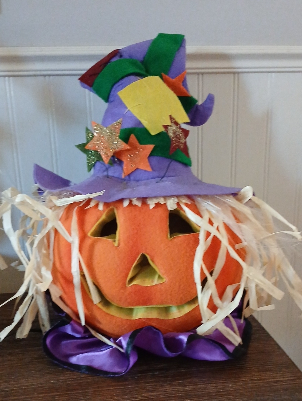 Fiber Optic Lighted Jack O Lantern Scarecrow Pumpkin Color Changing Hslloween